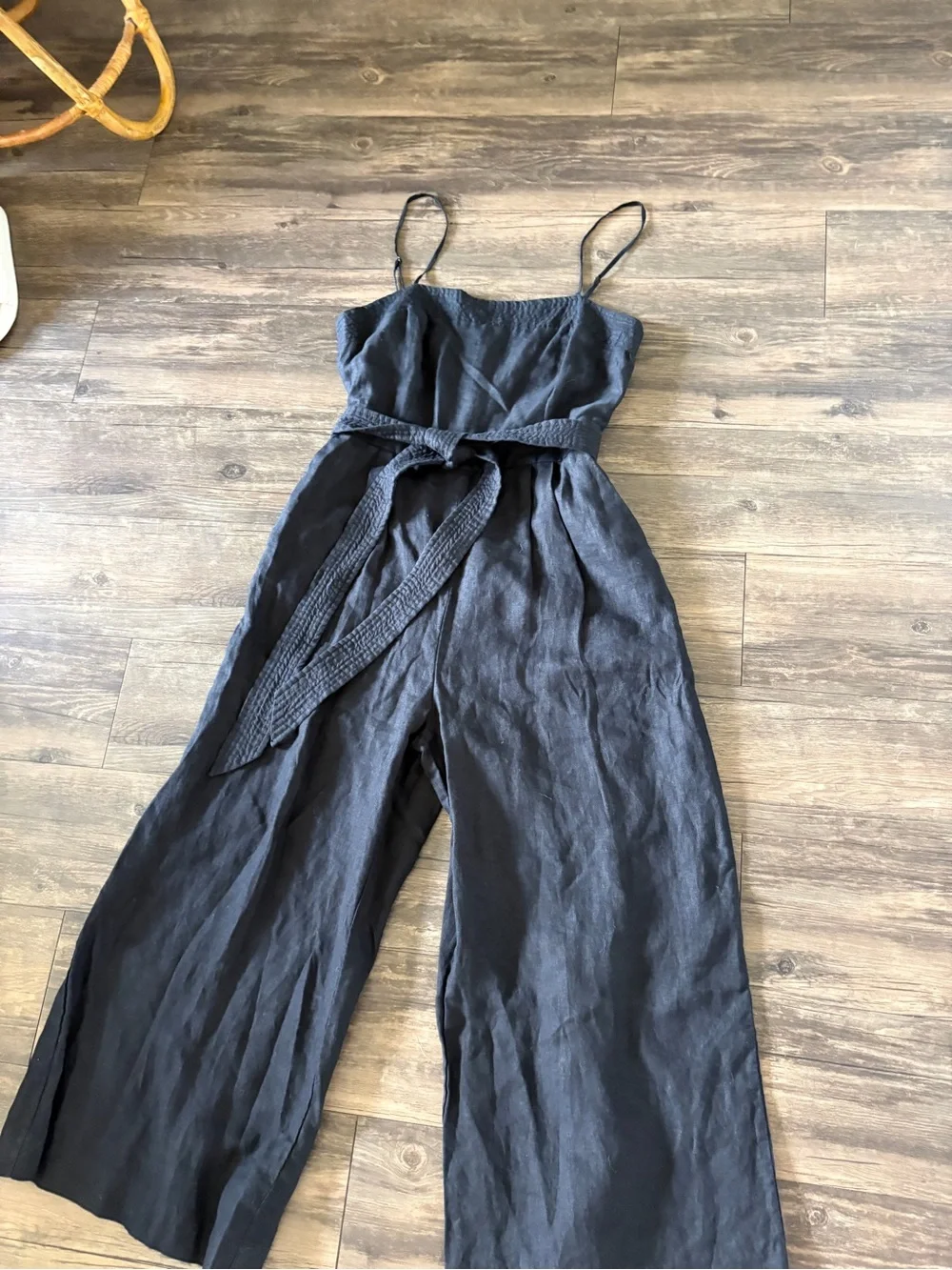 J. Crew Linen Black Jumpsuit with Waist Tie